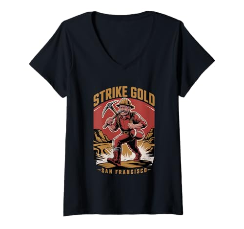 Damen Strike Gold San Francisco, Cooler Football-City-Sportfan T-Shirt mit V-Ausschnitt von San Francisco football team fan