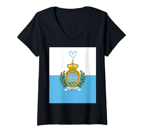 Damen San Marino Flagge Sammarinesisches Herz Stolzer Nationalfeiertag T-Shirt mit V-Ausschnitt Damen San Marino Flagge Sammarinesisches Herz Stolzer Nationalfeiertag T-Shirt mit V-Ausschnitt von San Marino Flag Sammarinese National Gifts Idea
