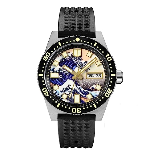 San Martin 62mas Automatische Herrenuhren Luminous Kanagawa Ocean Wave Dial 200m wasserdichte Bronze-Taucharmbanduhr (Date and Day) von San Martin