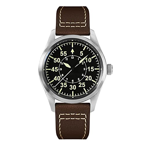 San Martin Automatische Pilotenuhr für Herren, Saphirglas, NH35-Uhrwerk, 20 ATM, Lederband, mechanische Uhr für Herren, Männer, Zifferblatt 4, Mechanisch von San Martin