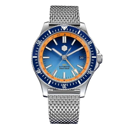 San Martin Original Design 41 mm GMT Taucheruhr NH34 automatisches mechanisches Schnellverschluss-Armband wasserdicht 200 m leuchtend SN0119, blau, Klassisch von San Martin