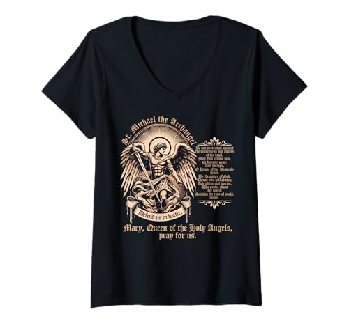 Damen Heiliger Erzengel Michael Gebet katholischer christlicher Pastor T-Shirt mit V-Ausschnitt Damen Heiliger Erzengel Michael Gebet katholischer christlicher Pastor T-Shirt mit V-Ausschnitt von San Miguel Archangel Prayer Minister Clergy Priest