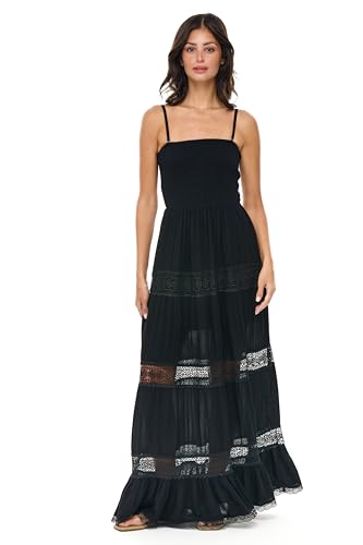 San Vera Damen Sommerkleid - Trägerloses Maxikleid mit gerafftem Mieder & Häkeldetail - Leichtes Urlaubskleid Strandkleid - Erhältlich in Schwarz, Weiß und Puderblau, Schwarz , XL San Vera Damen Sommerkleid - Trägerloses Maxikleid mit gerafftem Mieder & Häkeldetail - Leichtes Urlaubskleid Strandkleid - Erhältlich in Schwarz, Weiß und Puderblau, Schwarz , XL von San Vera