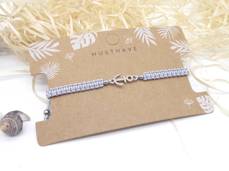 Makramee-Armband, Anker, Wunschfarbe Viele Farben, Mittelteil Metall Silber, Makramee Mit Schiebeknoten, Geschenk Frau Mädchen von SanDesign4u