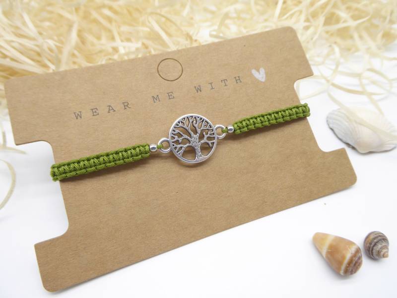 Makramee-Armband, Lebensbaum, Wunschfarbe Viele Farben, Mittelteil Metall Silber, Makramee Mit Schiebeknoten, Geschenk Frau Mädchen von SanDesign4u