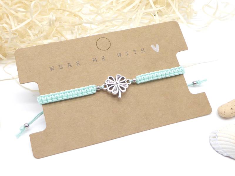 Makramee-Armband Mit Kleeblatt, Glücksbringer, 24 Farben Möglich, Armschmuck Geflochten, Schiebeknoten, Geschenk Für Frauen Und Mädchen von SanDesign4u