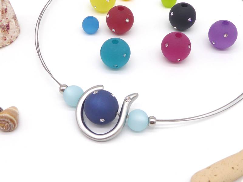 Schmuck-Set, Halsreif + Anhänger Harfe Rhodiniert Polarisperlen in Wunschfarbe, Wechselschmuck, Halskette, Kette, Geschenk Frau, Polaris von SanDesign4u