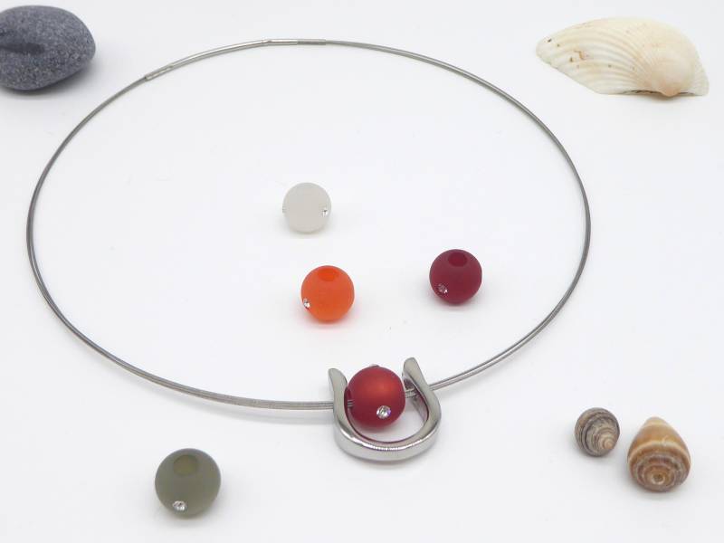 Schmuck-Set, Halsreif + Anhänger Hufeisen Polarisperle, Wechselschmuck, Geschenk Für Frauen, Perlen Austauschbar, Halskette, Kette von SanDesign4u