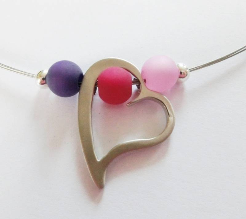 Wechselschmuck-Set Herz Mit Polaris-Perlen, Rhodinierter Anhänger, Farben Wählbar von SanDesign4u