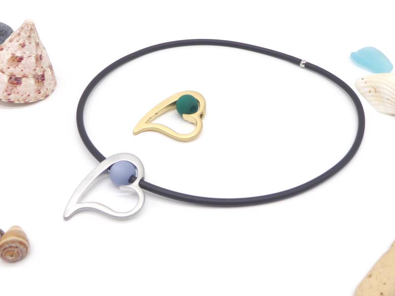 Wechselschmuck-Set Herz Silber Oder Gold, Mit Polaris-Perlen Und Kautschukband von SanDesign4u