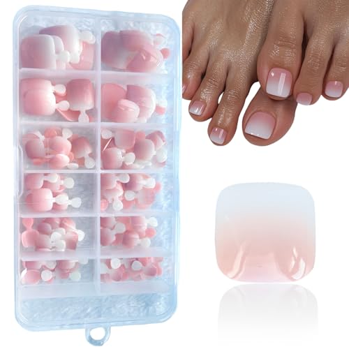 Falsche Fußnägel, Gradient Natürliche Künstlich Fußnägel zum Aufkleben, Full Cover Toe Nails Tips für Frauen, 12 Größen, 120 Stück (Nude Pink Gradient) von SanFangyue