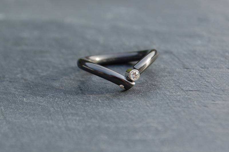 Schwarz Zirkonium Ring, 925 Silber Und Diamant Schwarz Zirkonium Ring, 925 Silber Und Diamant von SanJewelryDesignArt