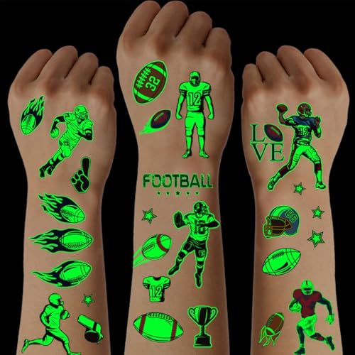 SanKristo 10 Blätter Leuchtende Temporäre Tattoos für Kinder Wasserdicht Rugby Fußball Tattoo Aufkleber Set Mädchen Jungen Glow In The Dark Geburtstag Geschenk für Kinder Party von SanKristo