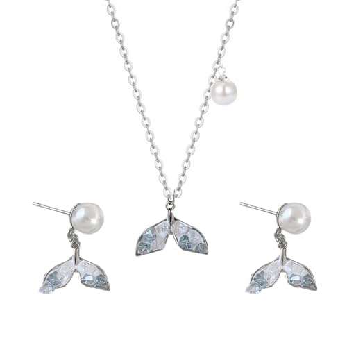 SanKristo Bohemian Fishtail Perlenkette und Ohrring-Set, Damenschmucksets mit Funkelnden Kristalldiamanten, Perfekt für Partys, Geburtstage und Hochzeiten, Blau von SanKristo