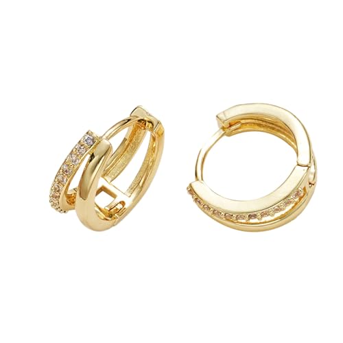 SanKristo Klobige 925 Sterlingsilber-Gold-Creolen, Hypoallergene Funkelnde 14-karätig Vergoldete Doppel-Creolen Piercing Ohrringe mit Zirkonia für Damen Schmuckgeschenk, Gold von SanKristo