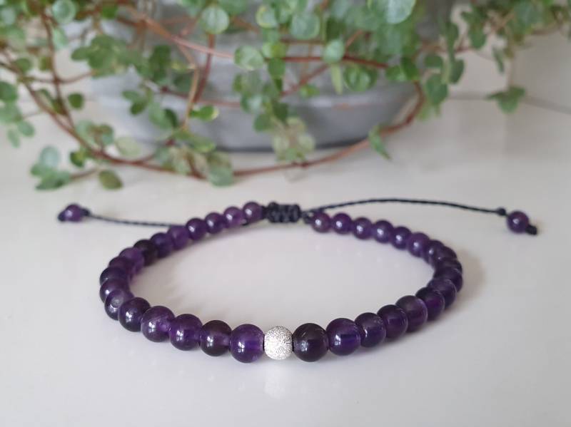 Amethyst Armband Mit 925 Silber Perle - Edelsteinarmband Edelsteine Boho Hochzeit Gemstones Minimalistisch Edelstein Schmuck von SanMikaDesign