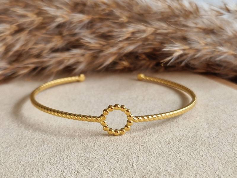 Armreif Edelstal Verstellbar | 18K Vergoldet Edelstahl Armband Minimalistisch Filigran Brautschmuck Hochzeit Wasserfest von SanMikaDesign