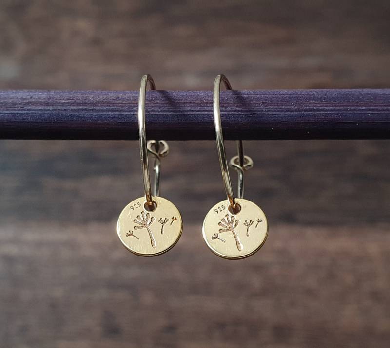 Kleine Goldene Creolen Mit Pusteblumen Anhänger - 925Er Sterling Silber Gold Filled 14K Ohrschmuck Ohrringe Brautschmuck Hochzeit von SanMikaDesign