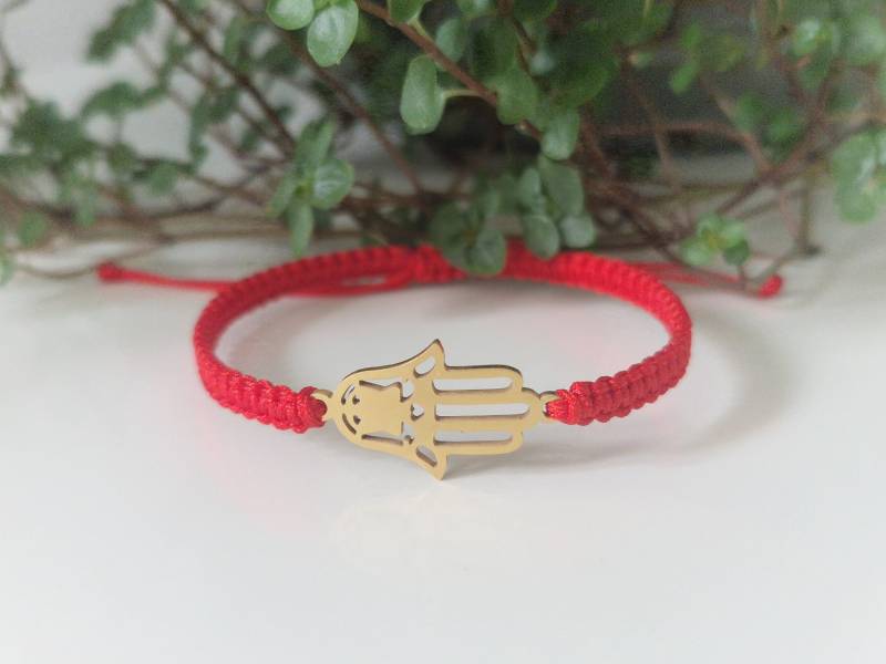 Makramee Armband Hand Der Fatima | Hamsa Boho Schmuck Freundschaftsarmband Edelstahl Glücksarmband Talisman Rote Schnur von SanMikaDesign