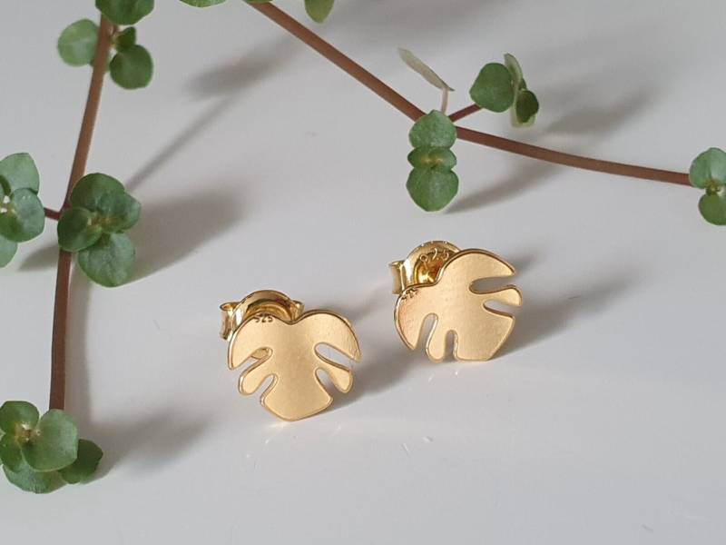 Ohrstecker Monstera Blatt 925Er Sterling Silber - Vergoldet Philodendron Ohrschmuck Ohrringe Boho Hochzeit Geschenk Für Sie von SanMikaDesign