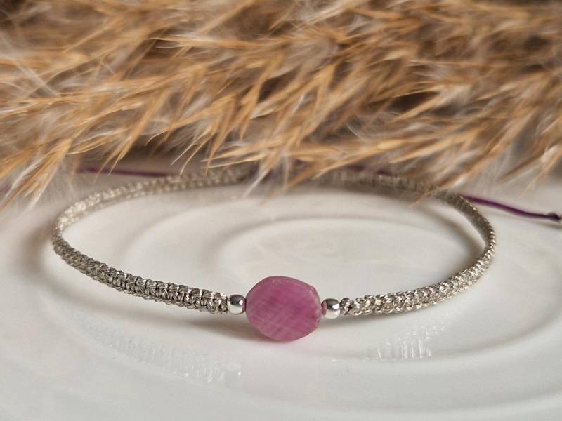 Rosa Saphir Armband Mit 925Er Silber Perlen | Geburtsstein September Saphir Schmuck Edelstein Elegant Heilstein Unikat von SanMikaDesign
