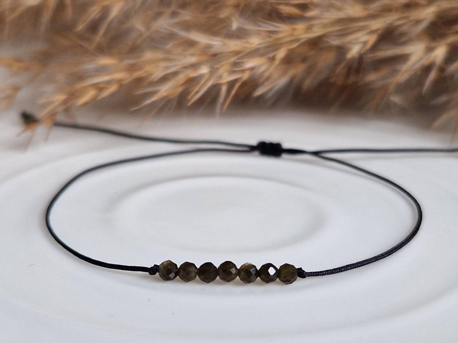 Zartes Golden Obsidian Armband | Obsidian Schmuck Edelstein Filigranes Edelsteinarmband Freundschaftsarmband Heilstein von SanMikaDesign