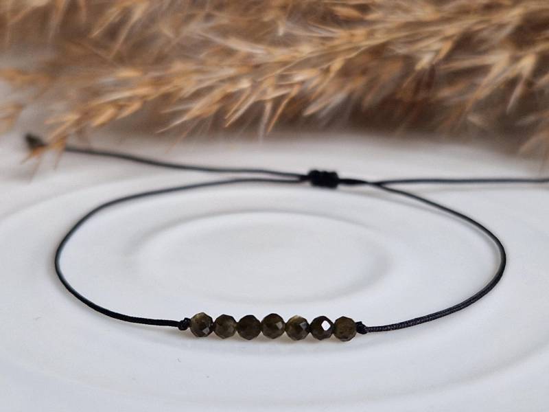 Zartes Golden Obsidian Armband | Obsidian Schmuck Edelstein Filigranes Edelsteinarmband Freundschaftsarmband Heilstein von SanMikaDesign