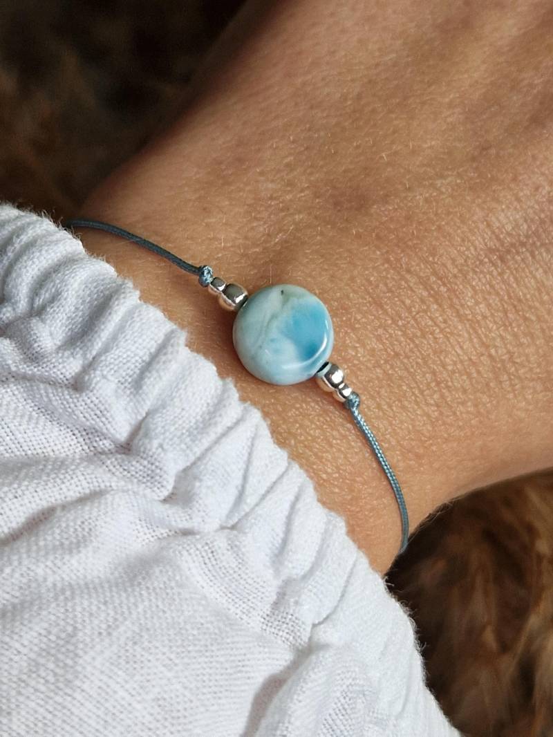 Zartes Larimar Armband Mit 925 Silber Perlen | Elegantes Edelsteinarmband Boho Bohemian Schmuck Heilstein Gems von SanMikaDesign