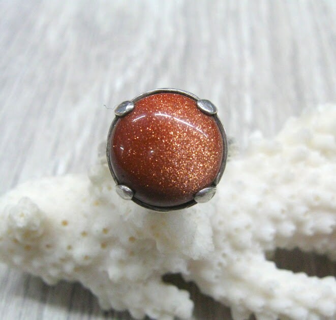 Goldstone Runde Ring Größe 6 Frauen Vintage Silber Vergoldet Melchior Geschenk Geburtstag von SanaGem