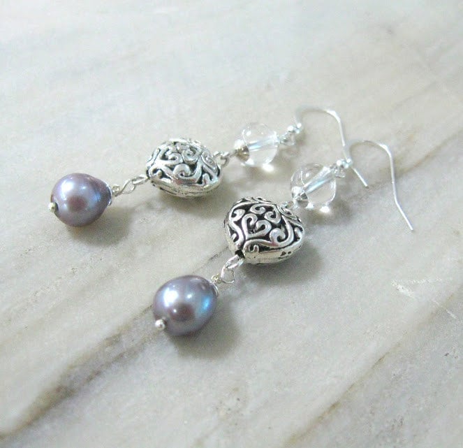 Graue Perle Ohrringe Sterling Silber Schmuck Lange Mit Kristall Quarz Jahrestag Liebe Filigrane Herz Graue Perle Ohrringe Sterling Silber Schmuck Lange Mit Kristall Quarz Jahrestag Liebe Filigrane Herz von SanaGem