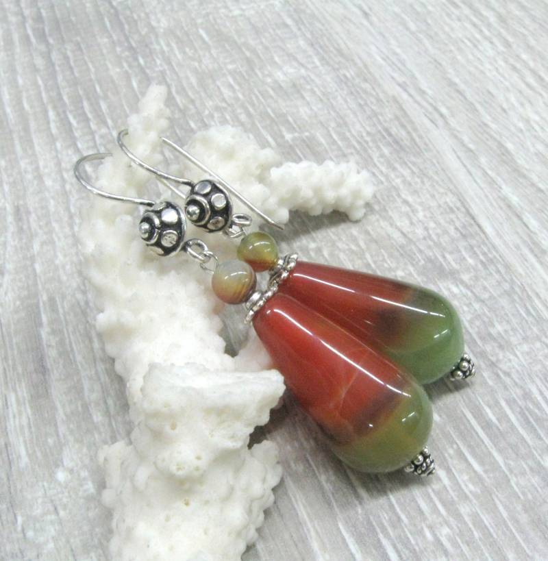 Große Teardrop Ohrringe Mit Orange Und Grüne Achat Edelstein in Sterling Silber Schmuck Perlen Große Baumeln Boho Große Teardrop Ohrringe Mit Orange Und Grüne Achat Edelstein in Sterling Silber Schmuck Perlen Große Baumeln Boho von SanaGem