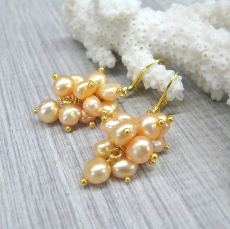 Hellorange Goldenen Gelben Süßwasser Perlen Ohrringe Vergoldet Baumeln Natürliche Perle Schmuck Barocke Hochzeit Geburtstag von SanaGem