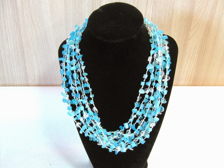 Luftige Halskette Blue Cat Eye Bergkristall Chips Multi-strang Geknüpfte Türkis Blau Azur Resort Schmuck Weihnachten Geschenk-Idee Luftige Halskette Blue Cat Eye Bergkristall Chips Multi-strang Geknüpfte Türkis Blau Azur Resort Schmuck Weihnachten Geschenk-Idee von SanaGem