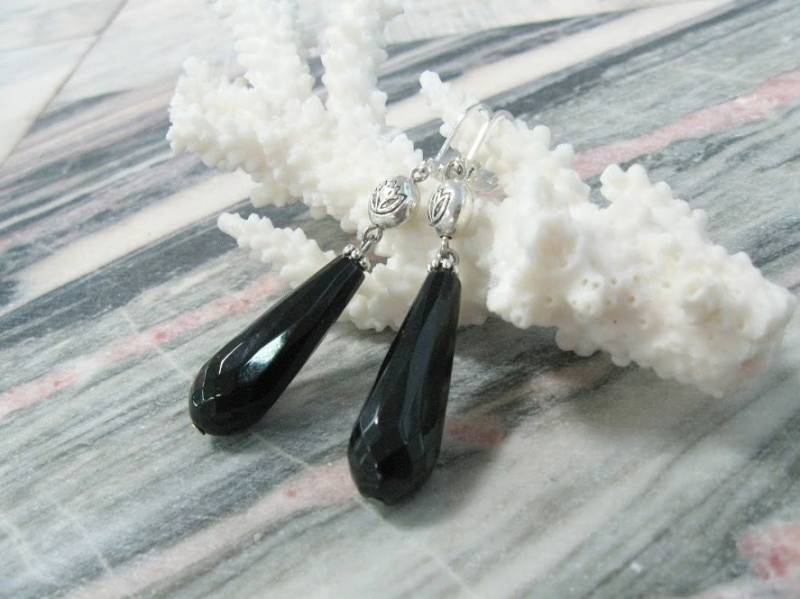 Schwarzer Onyx Ohrringe Edelstein Schwarz Baumeln Jet Lange Teardrop Art-Deco-Geschenk Boho Chic Hochzeit Schmuck Für Sie von SanaGem