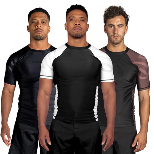 Sanabul Essential Short Sleeve Rash Guard MMA BJJ Wrestling Grappling Jiu Jitsu, Weiss/opulenter Garten, Klein von Sanabul