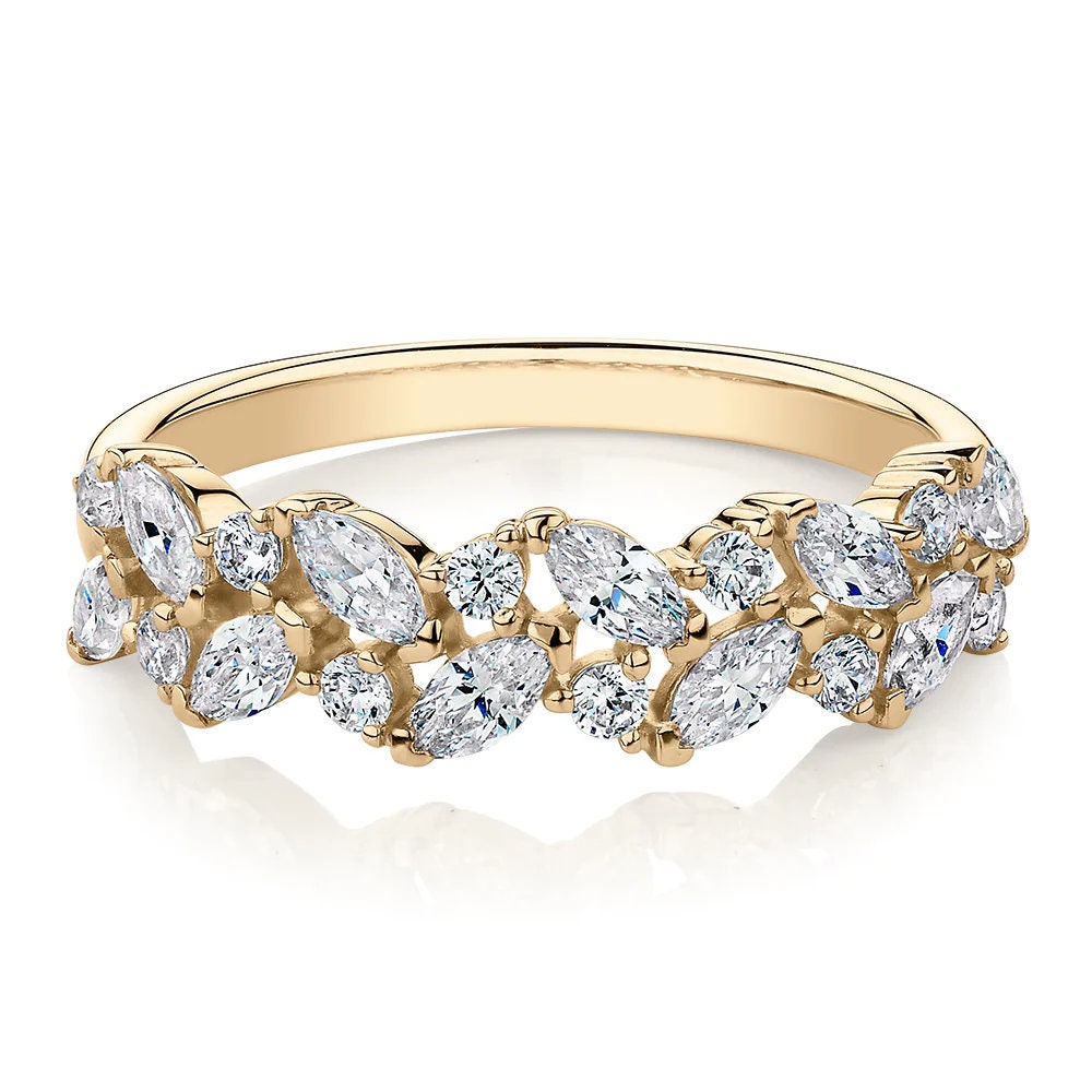 Moissanit-Ehering, Halber Eternity-Ring, Marquise - Und Runder Moissanit-Verlobungsring, 14K-Massivgoldring, Lab-Diamant-Ring, Geschenkring von Sanajewelryco