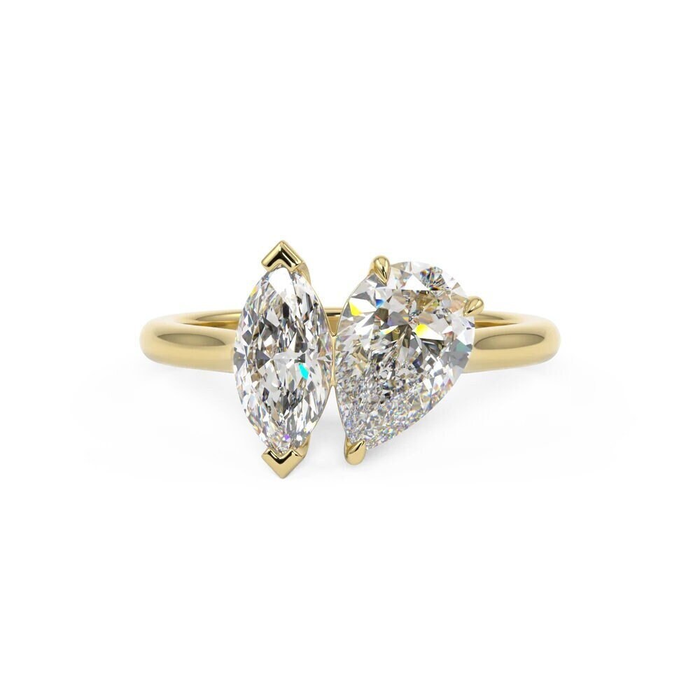 Toi Et Moi Ring Birne Und Marquise-Schnitt Moissanite Verlobungsring 14K Solid Goldring Zwei-stein-Ehering-Lab-Diamantring Versprechensring Toi Et Moi Ring Birne Und Marquise-Schnitt Moissanite Verlobungsring 14K Solid Goldring Zwei-stein-Ehering-Lab-Diamantring Versprechensring von Sanajewelryco