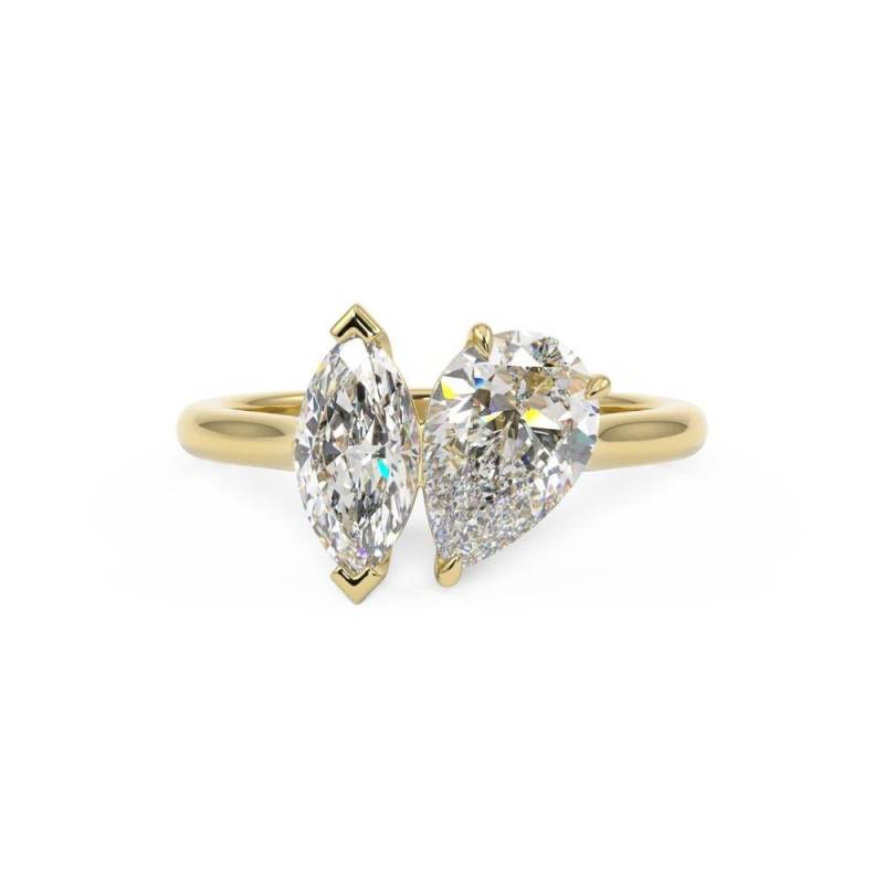 Toi Et Moi Ring Birne Und Marquise-Schnitt Moissanite Verlobungsring 14K Solid Goldring Zwei-stein-Ehering-Lab-Diamantring Versprechensring von Sanajewelryco