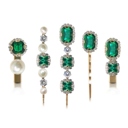 Sanas Dekorative Haarnadeln mit Strasssteinen, 5 Stück, glitzernde Perlen, Haarschmuck für Mädchen und Damen, Haarschmuck, Luxus-Haarnadeln für Hochzeit, 5 Stück (grün) von Sanas