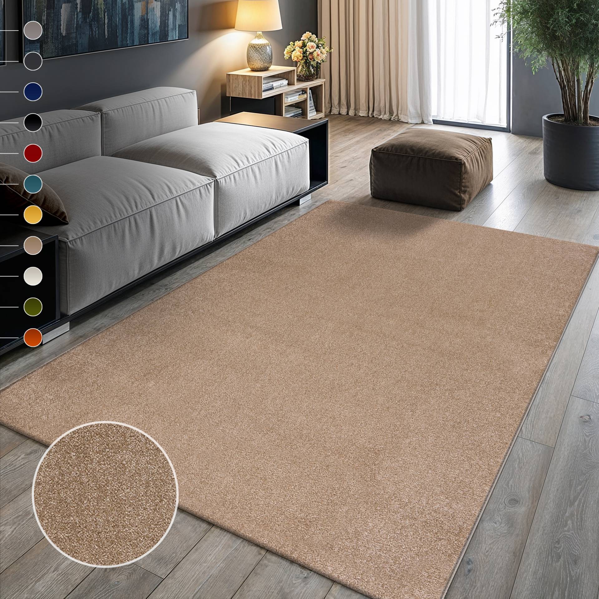 Sanat Teppich "UNI, auch als Läufer- und Rundgrößen erhältlich" rechteckig 13 mm Höhe robuster Kurzflorteppich, große Farbauswahl, Wohnzimmer, alle Räume von Sanat