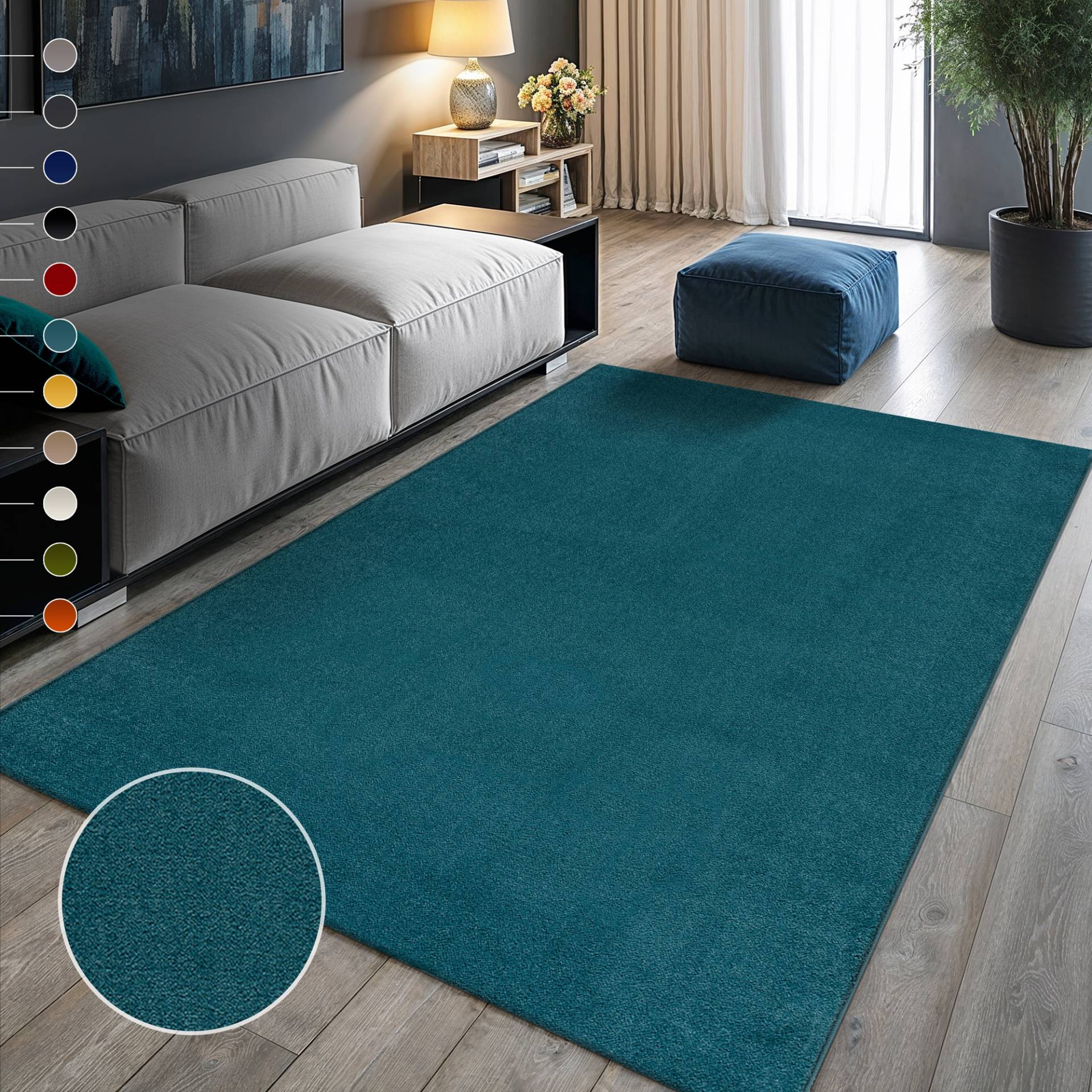 Sanat Teppich "UNI, auch als Läufer- und Rundgrößen erhältlich" rechteckig 13 mm Höhe robuster Kurzflorteppich, große Farbauswahl, Wohnzimmer, alle Räume von Sanat