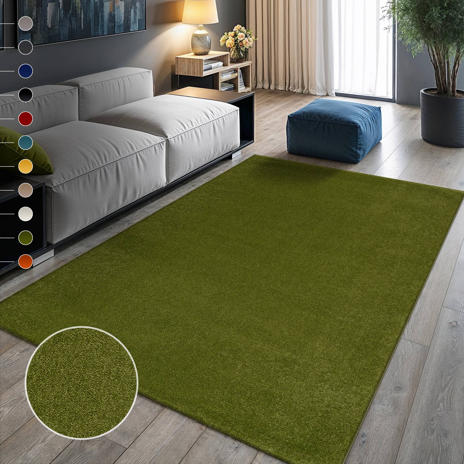 Sanat Teppich "UNI, auch als Läufer- und Rundgrößen erhältlich" rechteckig 13 mm Höhe robuster Kurzflorteppich, große Farbauswahl, Wohnzimmer, alle Räume von Sanat