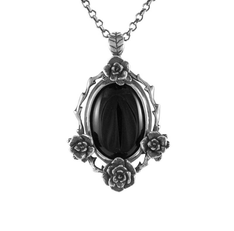 sterling Silber Onyx Halskette Handgemachte Rose Anhänger von SanazarRose