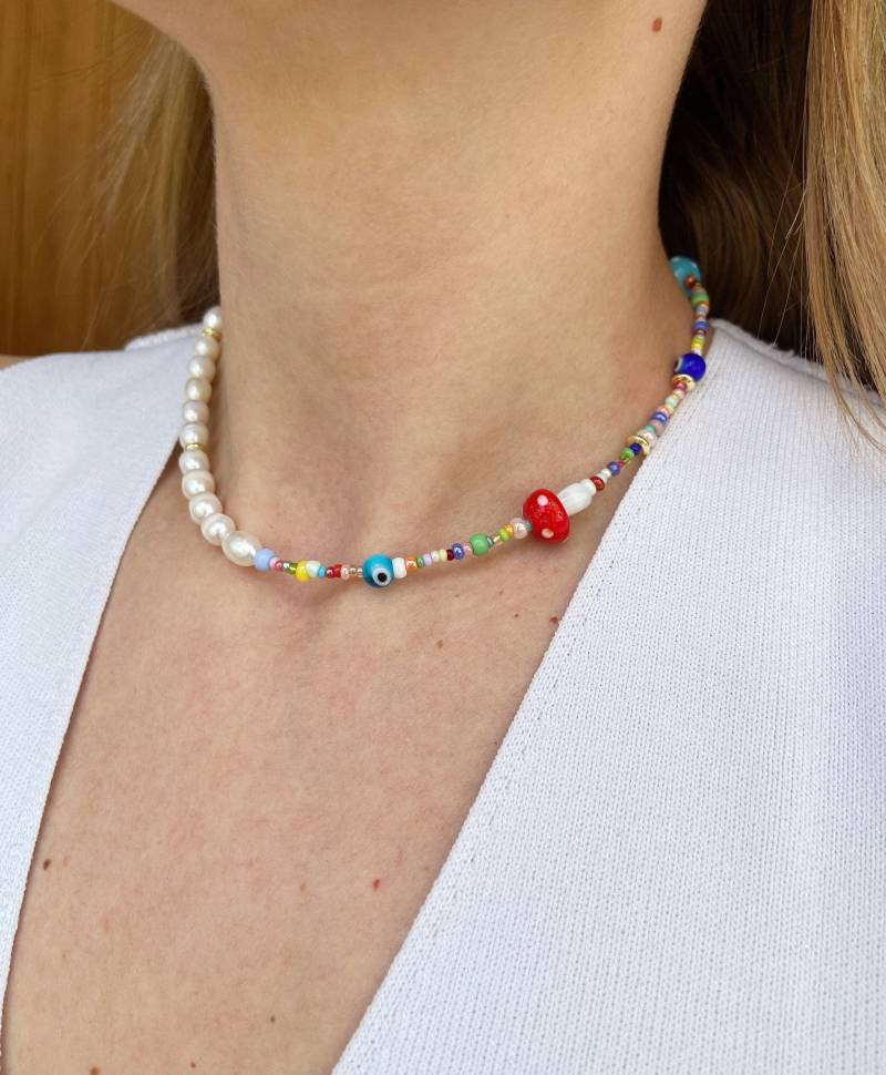 Pilz Perlenkette, Evil Eye Weihnachtsgeschenk von SanchesStore