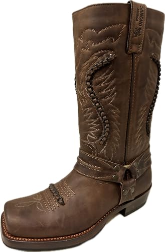 Sancho Boots Cowboydtiefel Westernstiefel Biker Stiefel Motorrad Stiefel 5859 Braun bereits besohlt (numeric_44) von Sancho