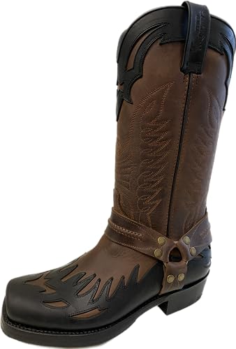 Sancho Boots Cowboydtiefel Westernstiefel Bikerstiefel Motorrasstiefel 6732 Braun/Schwarz bereits besohlt (numeric_44) von Sancho