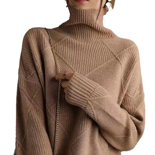 Sanctiond Kaschmir Pullover Damen Rollkragen, Cashmere Pullover Damen, Langärmliger Weicher Warmer Strickpullover Mit für Herbst und Winter (DE/NL/SE/PL, Alphanumerisch, L, Regular, Regular, Brown) von Sanctiond