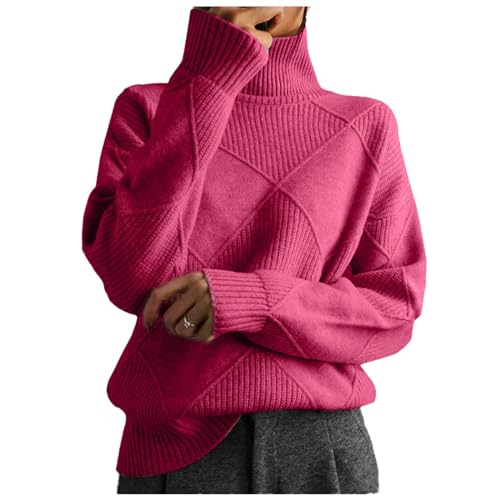 Sanctiond Kaschmir Pullover Damen Rollkragen, Cashmere Pullover Damen, Langärmliger Weicher Warmer Strickpullover Mit für Herbst und Winter (DE/NL/SE/PL, Alphanumerisch, M, Regular, Regular, Pink) von Sanctiond