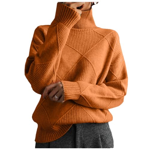 Sanctiond Kaschmir Pullover Damen Rollkragen, Cashmere Pullover Damen, Langärmliger Weicher Warmer Strickpullover Mit für Herbst und Winter (DE/NL/SE/PL, Alphanumerisch, S, Regular, Regular, Orange) von Sanctiond