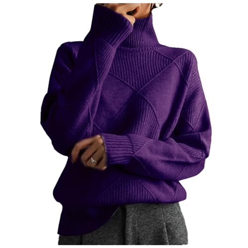 Sanctiond Kaschmir Pullover Damen Rollkragen, Cashmere Pullover Damen, Langärmliger Weicher Warmer Strickpullover Mit für Herbst und Winter (DE/NL/SE/PL, Alphanumerisch, XL, Regular, Regular, Purple) von Sanctiond